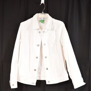 Boutique White jean jacket with rhinestone buttons